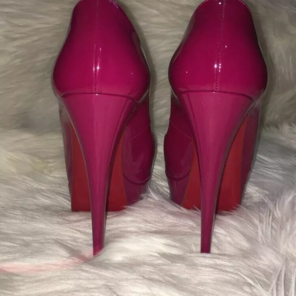 Christian Lounoutin lady peep Fuchsia heels - Picture 7 of 7